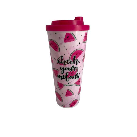 Dutch Bros Tumbler Pink Check Your Melons Breast Cancer Awareness Travel Coffee - Picture 1 of 6